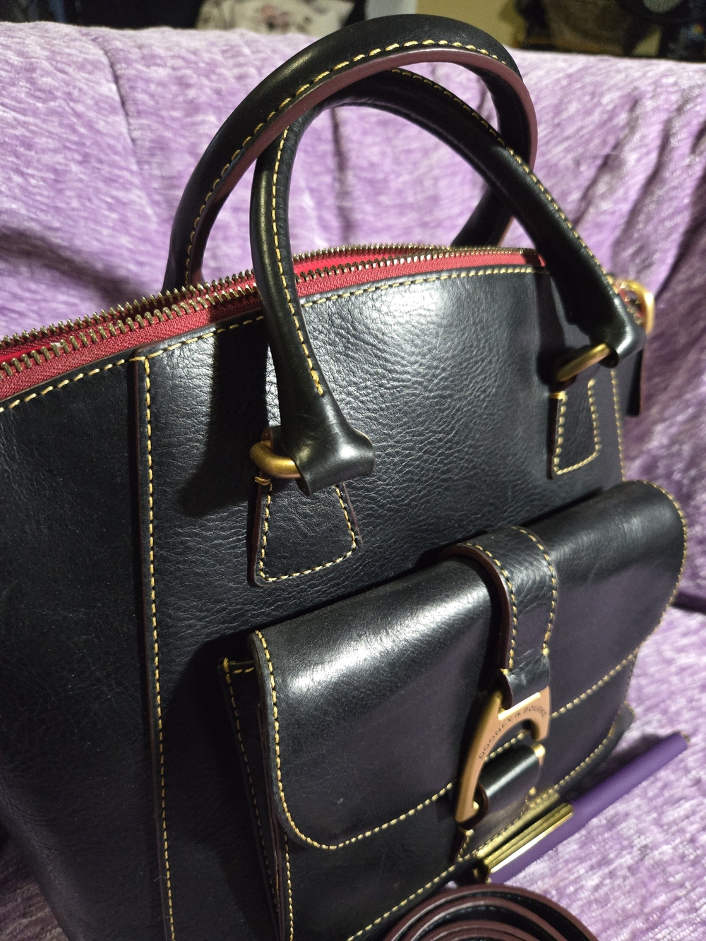 Dooney & Bourke FLORENTINE NAVY💙 Leather Naomi Satchel with Gold Hardware. EUC - Picture 15 of 16